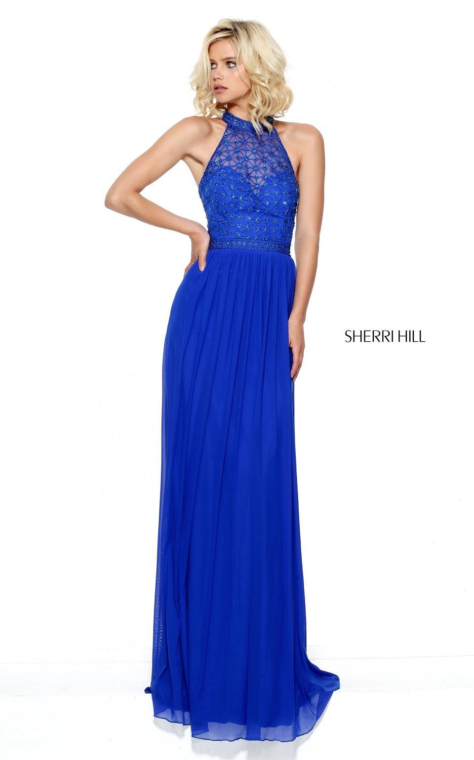 sherri hill Chiffon gown with beaded high neck halter bodice
