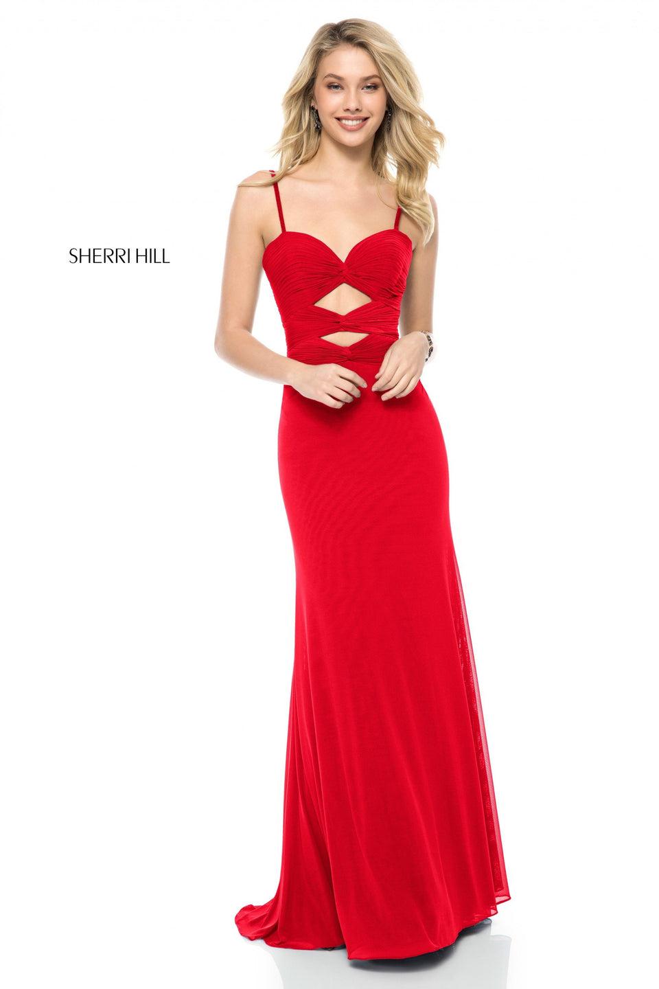 Sherri Hill Chiffon Gown With Cross Front Bodice And Cut Outs In Both Front And Back
