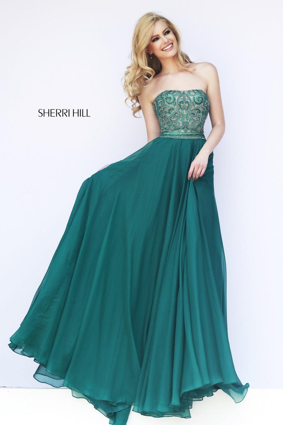 Sherri Hill Chiffon Gown With Strapless Beaded Bodice