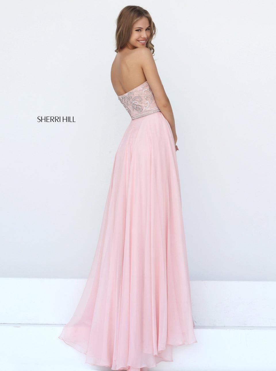 Sherri Hill Chiffon Gown With Strapless Beaded Bodice