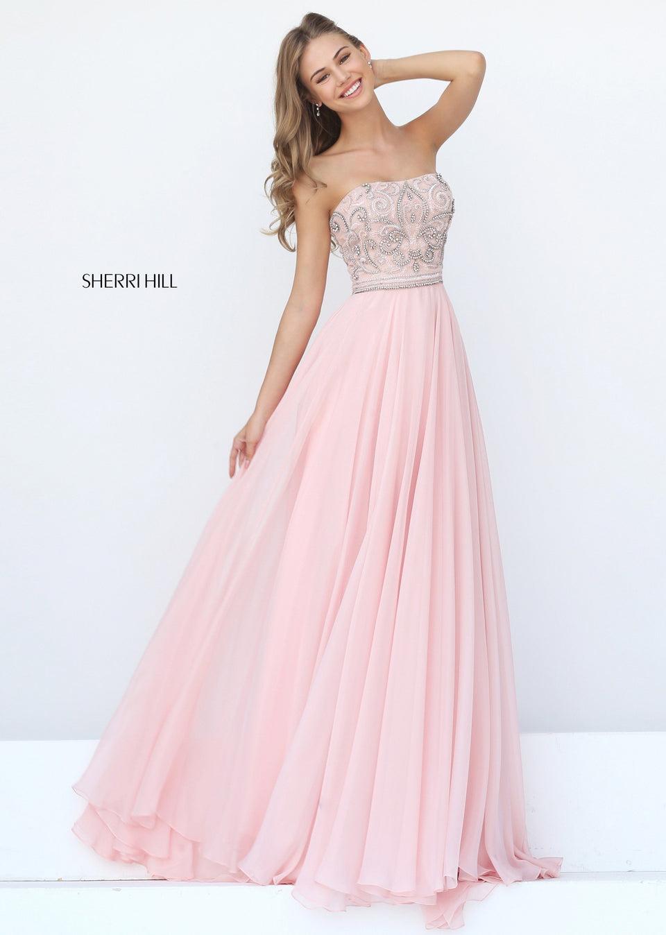 sherri hill Chiffon gown with strapless beaded bodice