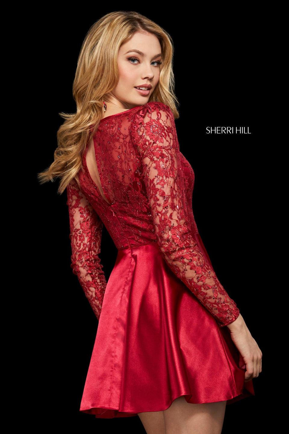 Sherri Hill Cocktail Dress With Long Sleeve Lace Wrap Bodice And Charmeuse Skirt