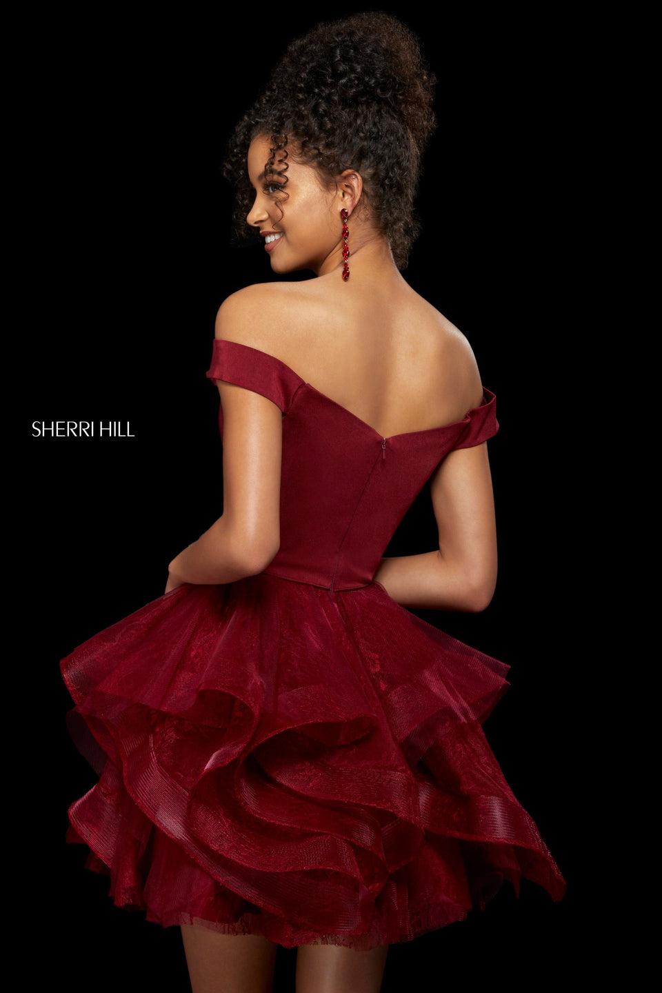 Sherri Hill Cocktail Dress With Sweetheart Off-the-shoulder Neckline With Lace And Tulle Ruffle Skirt