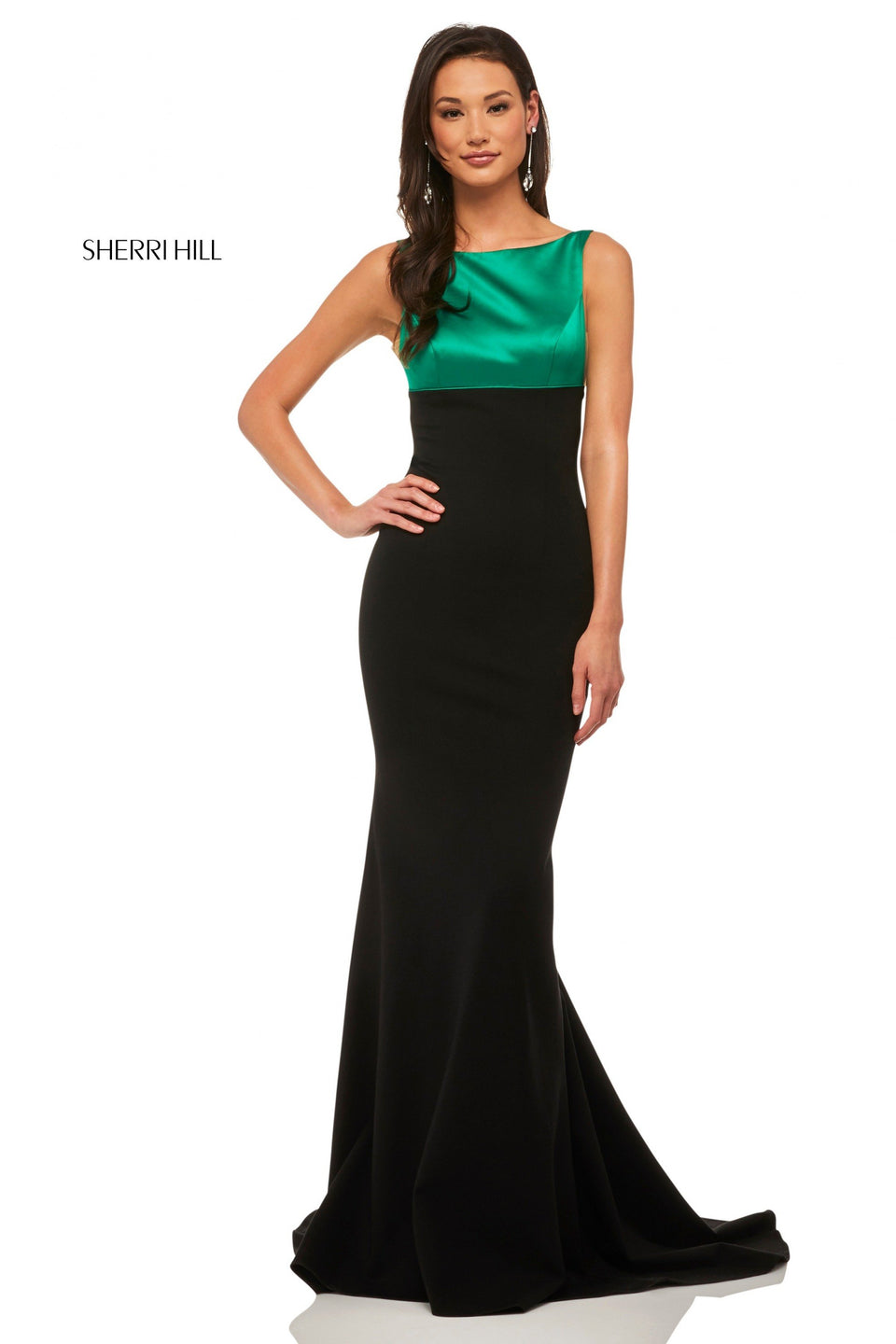 Sherri Hill Color Blocked Fit-and-flare With Scuba Skirt And Satin Top