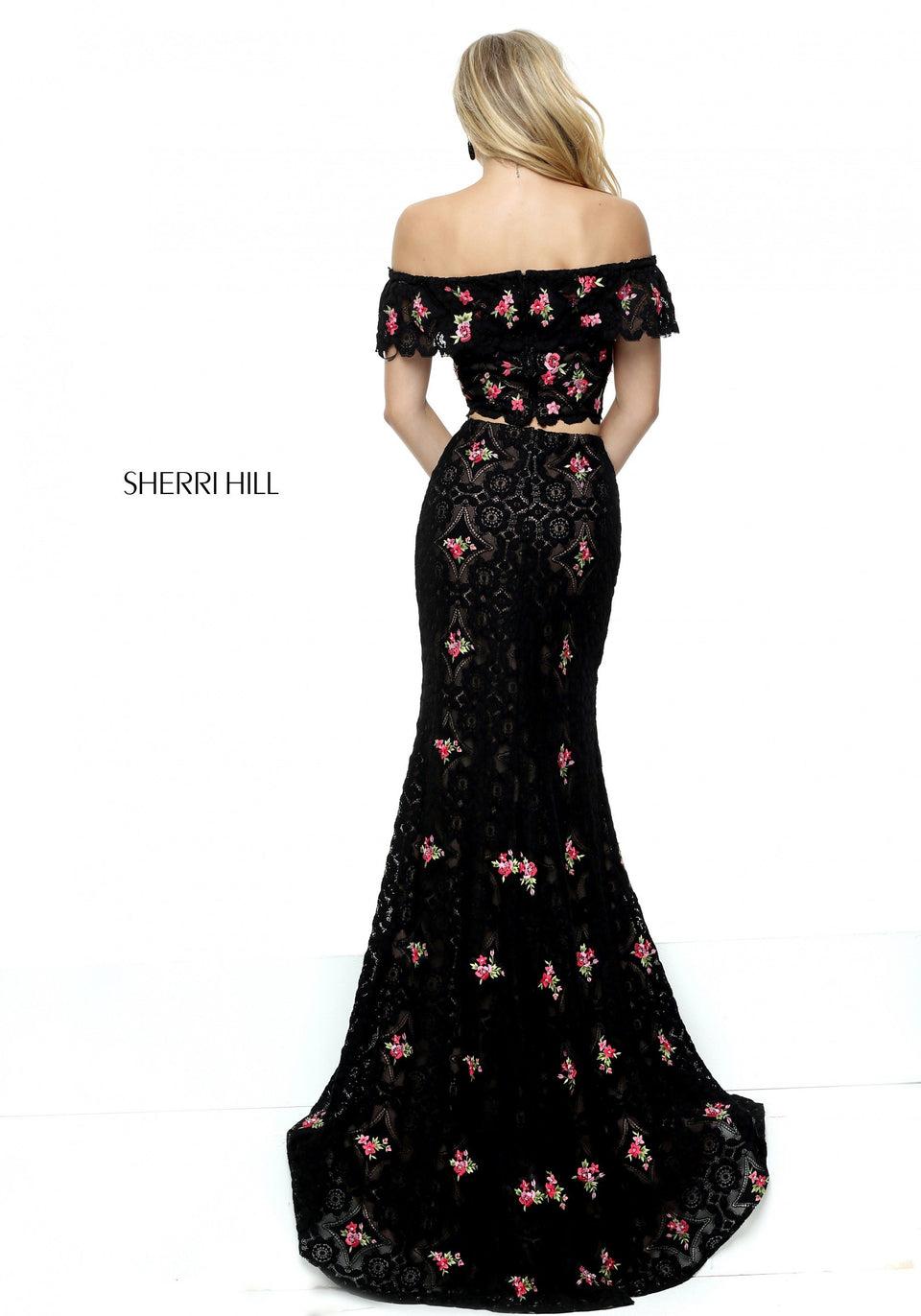 Sherri Hill Crochet Two Piece With Off-the-shoulder Bodice And Fitted Mermaid Skirt