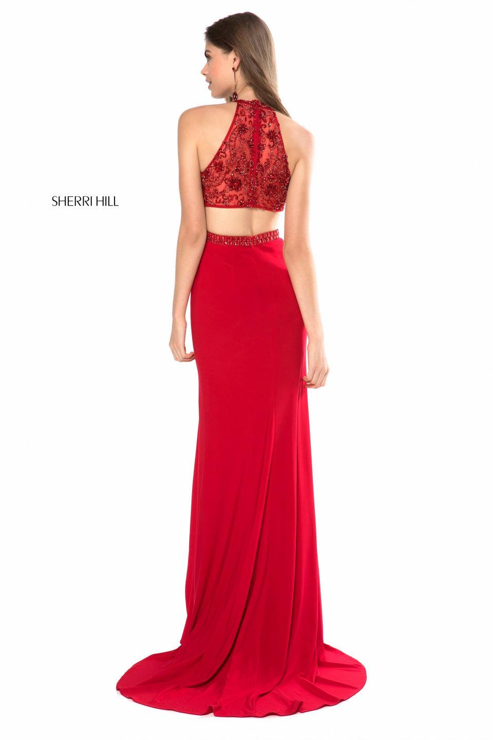 Sherri Hill Deep V Beaded Bodice With Cut Out Back And Jersey Slit Skirt