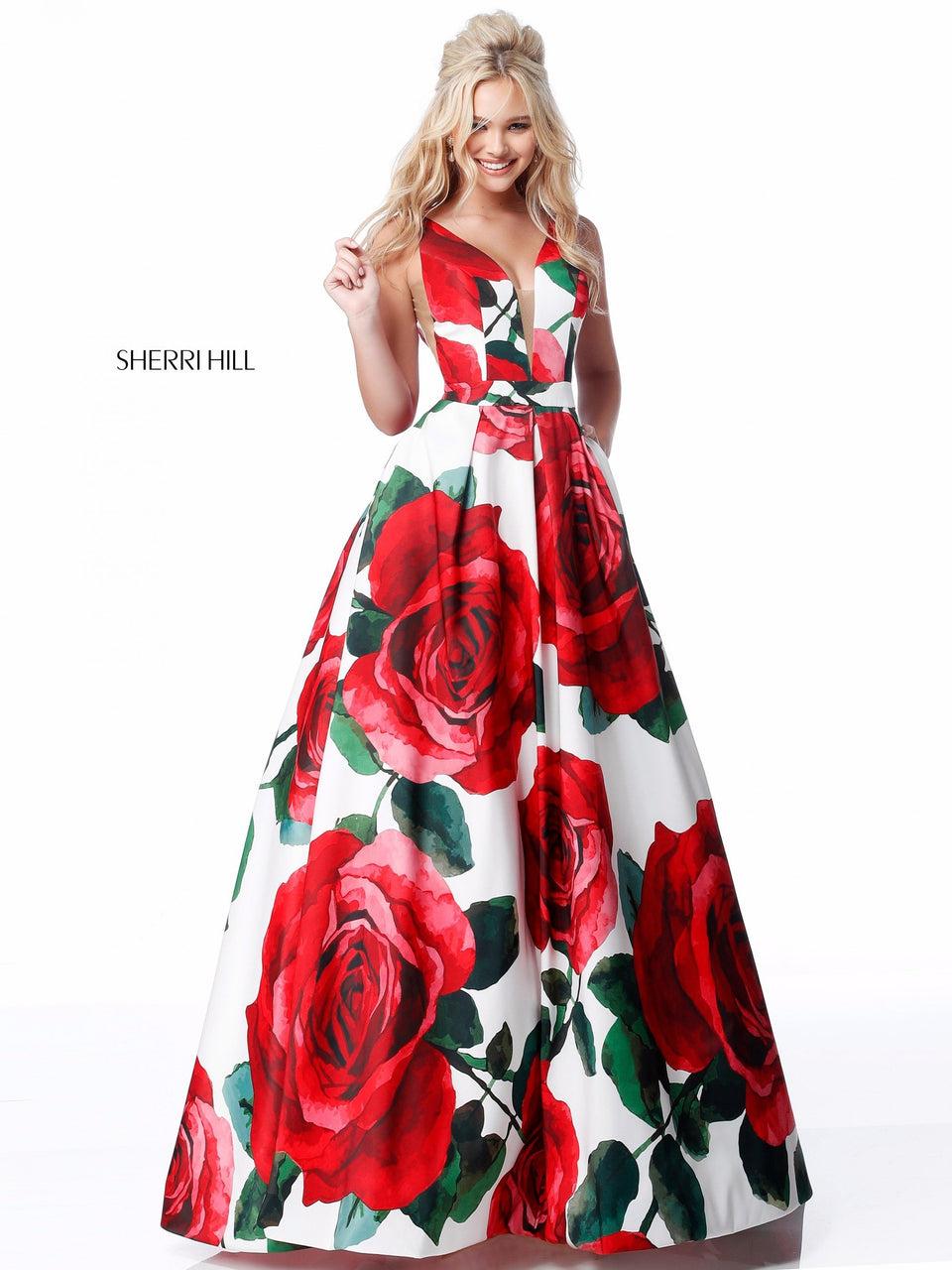 Sherri Hill Deep V Bodice Ball Gown With Criss Cross Straps In The Back