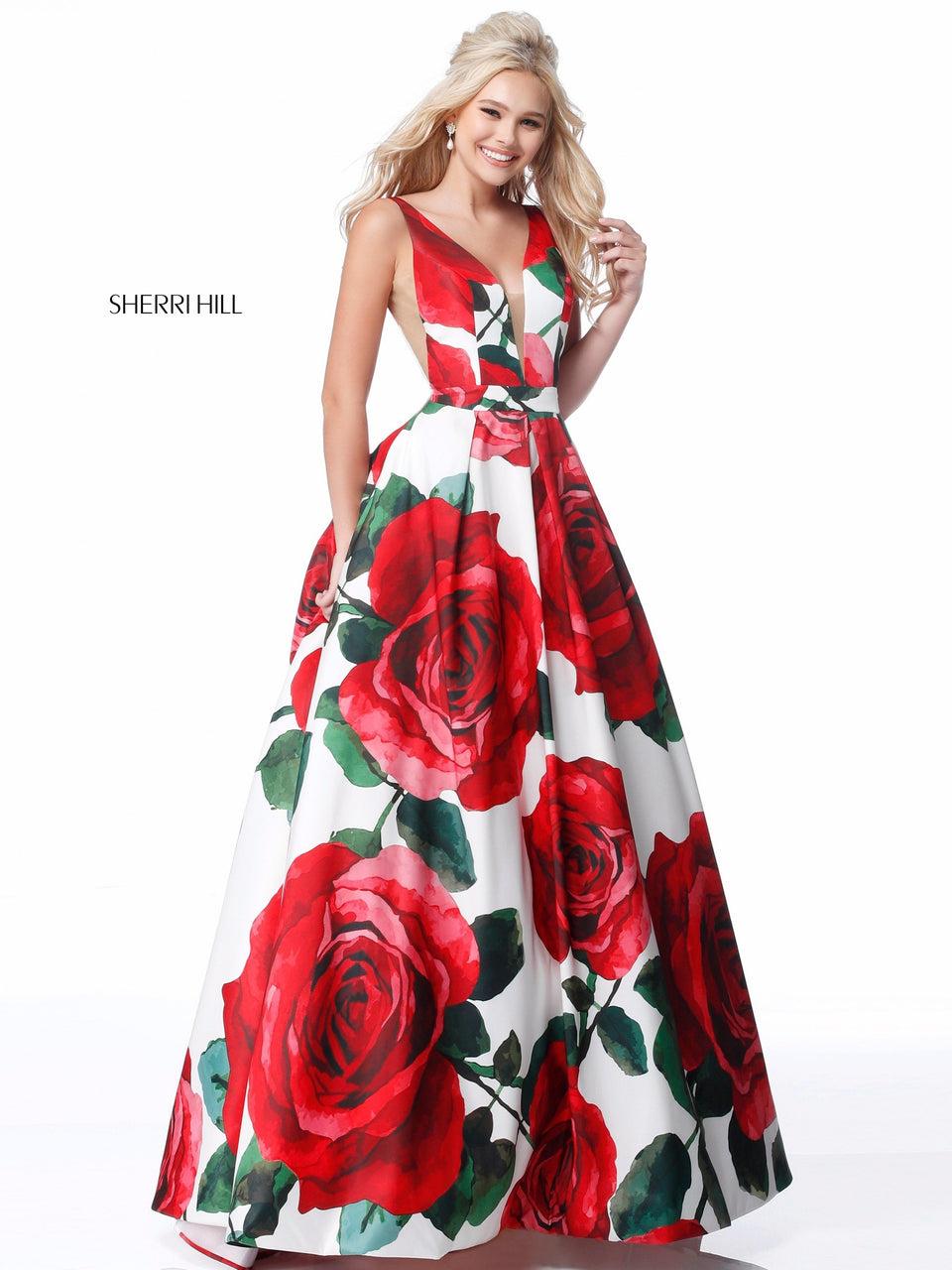 Sherri Hill Deep V Bodice Ball Gown With Criss Cross Straps In The Back