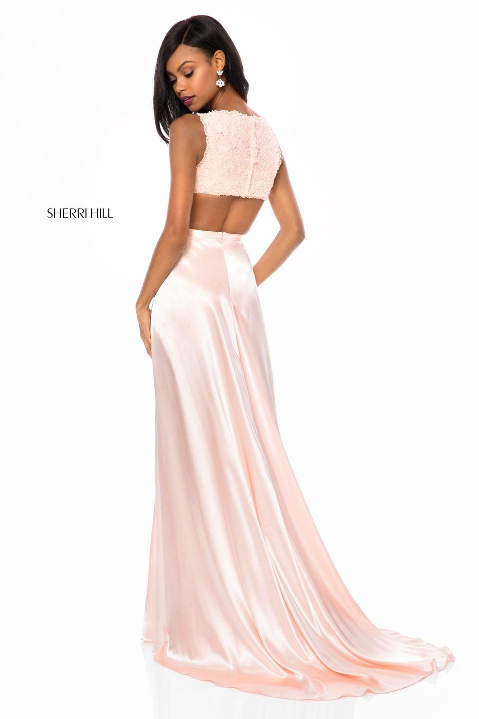 Sherri Hill Deep V Lace Body Suit With Cut Out Back And Charmeuse Overskirt