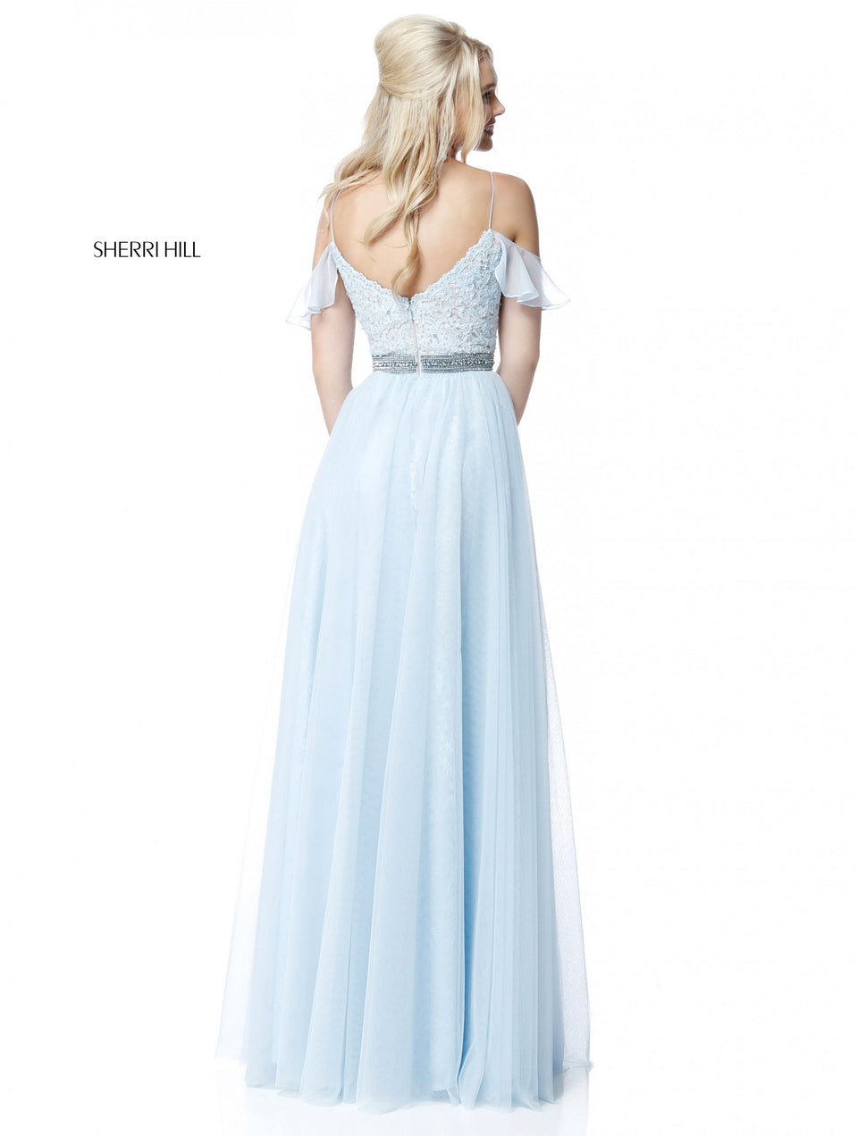 Sherri Hill Deep V Sweetheart Top With Lace Appliques And Off-the-shoulder Straps Chiffon Overskirt With Slit