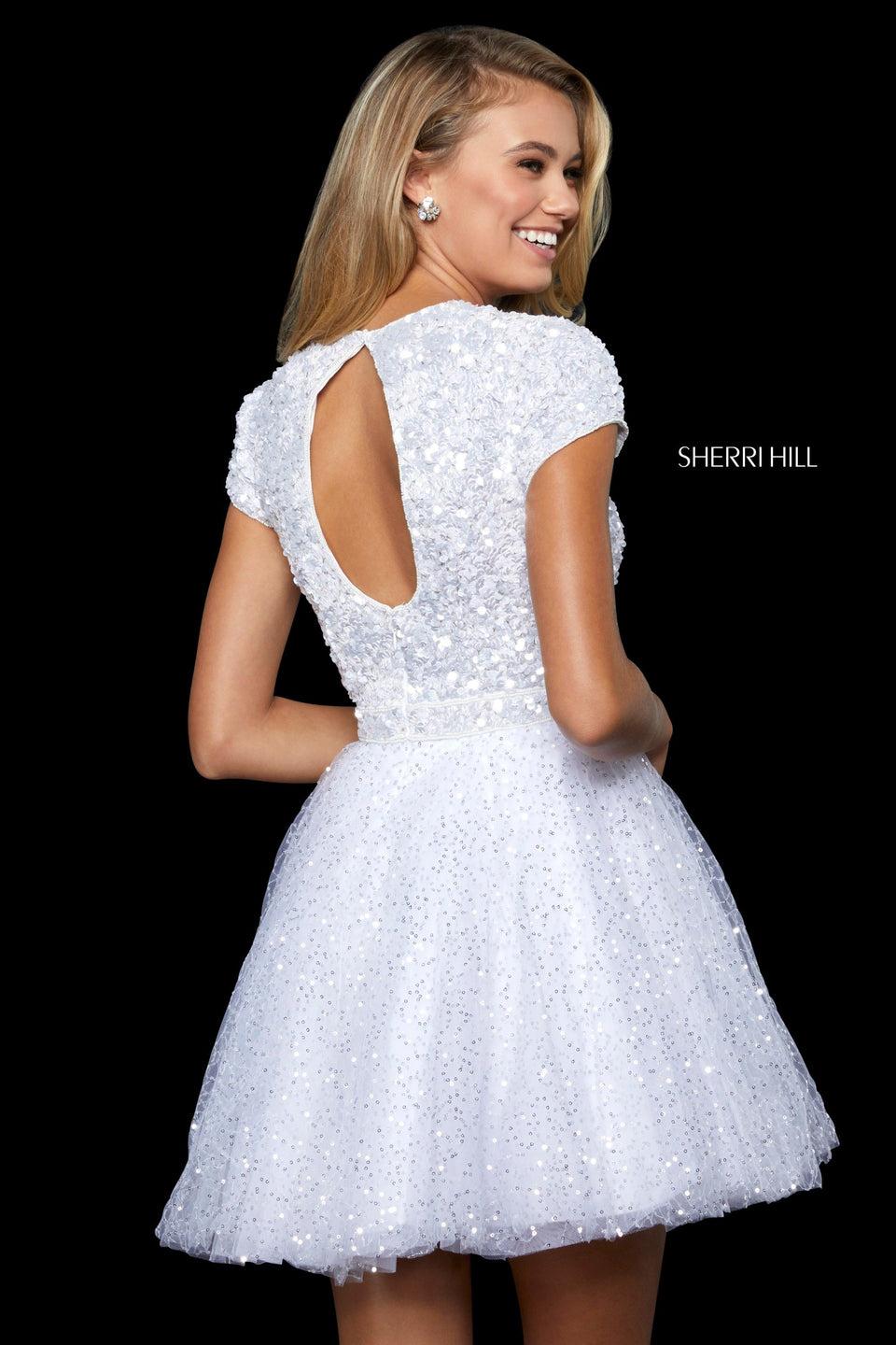Sherri Hill Embroided Lace A-line Cocktail Dress With Long Sleeves Pearl And Crystal Beading And Ostrich Feather Shoulder Applique