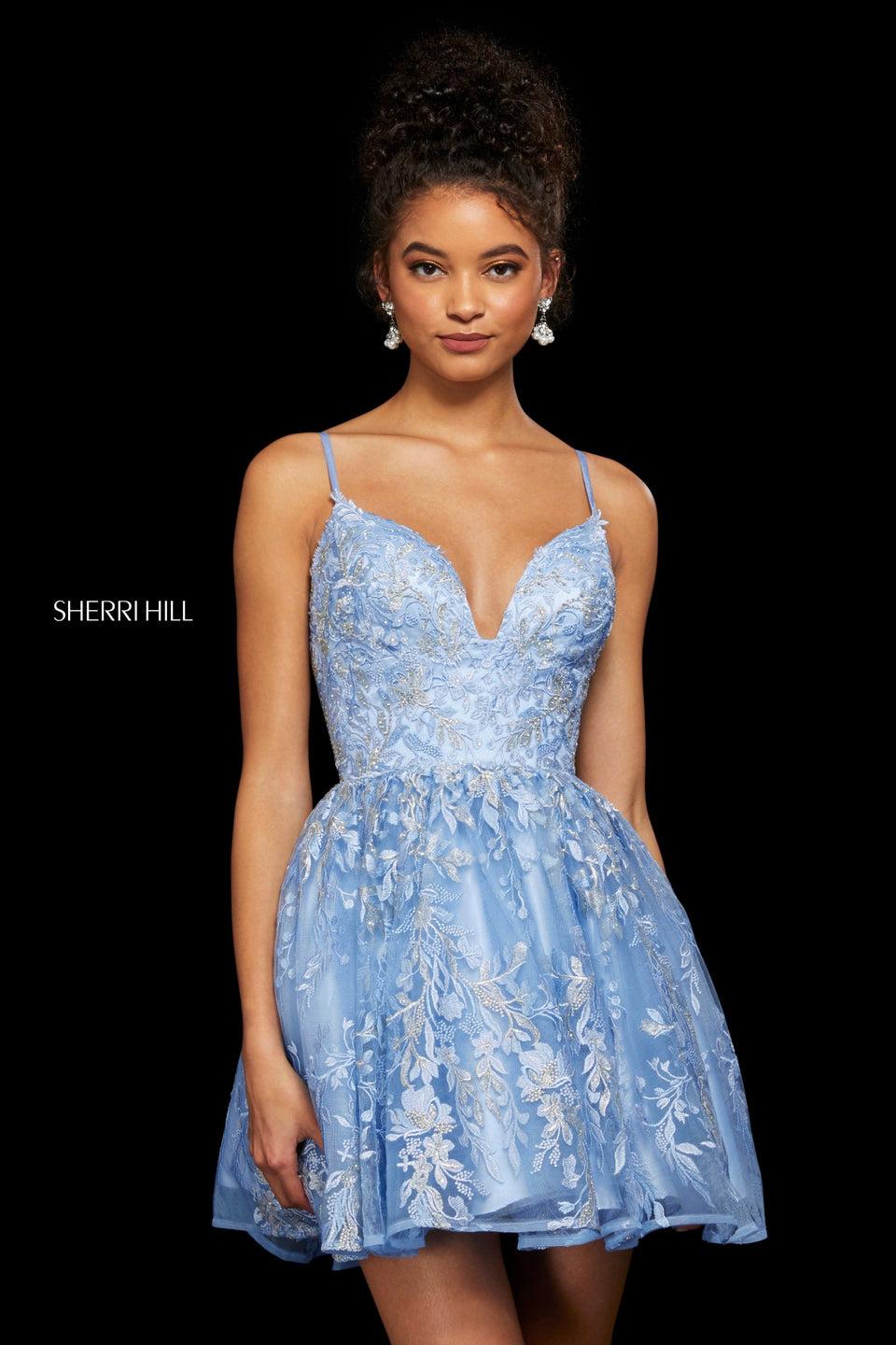 Sherri Hill Embroidered A-line Cocktail Dress With Modified Sweetheart Neckline And Corset Style Back