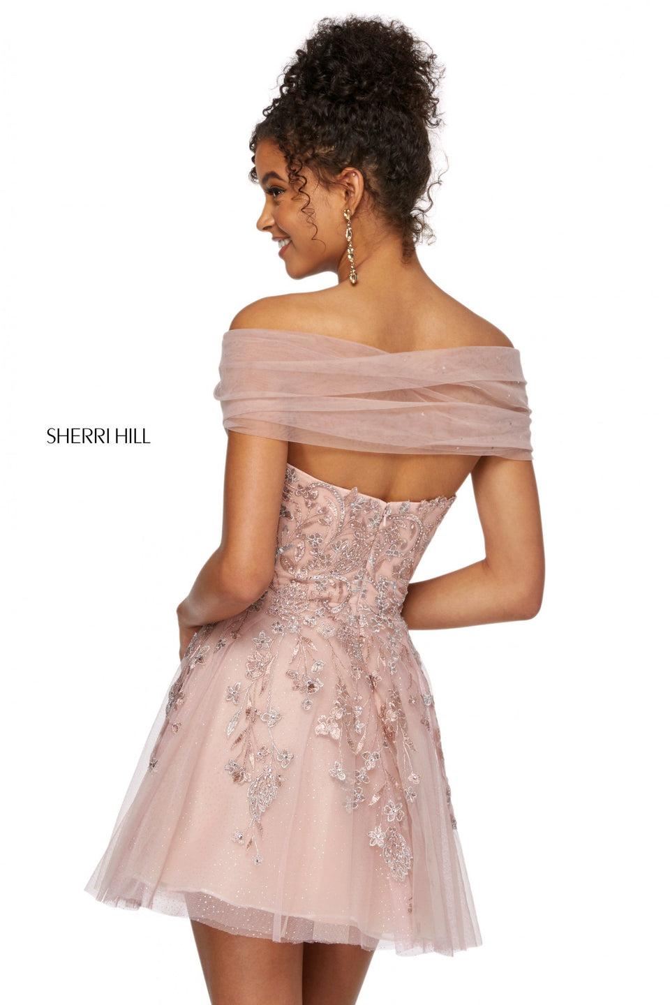 Sherri Hill Embroidered Glitter Tulle A-line Cocktail Dress With Off-the-shoulder Neckline