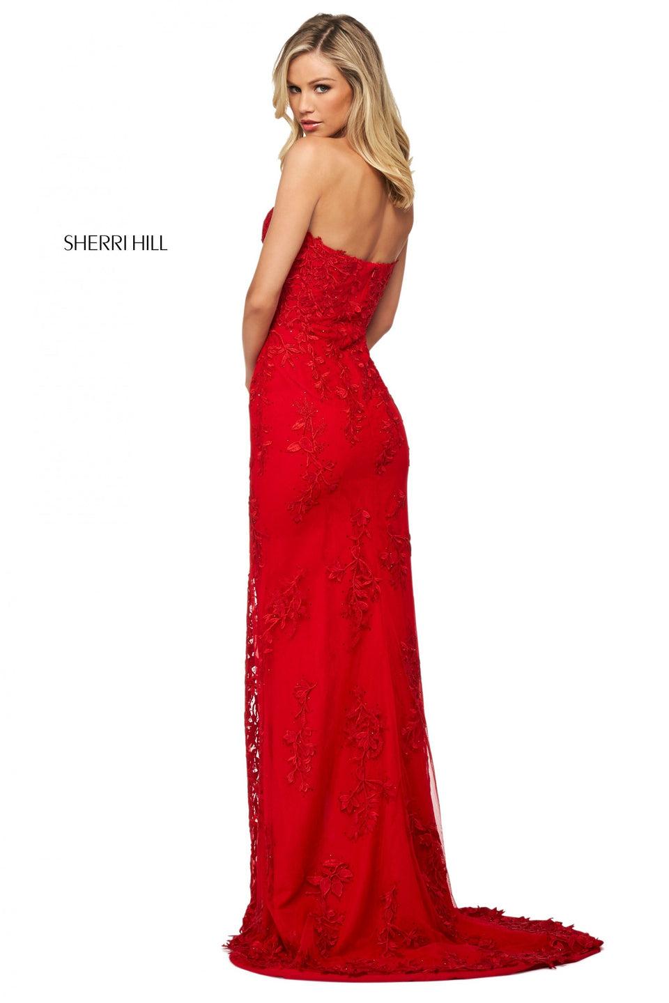 Sherri Hill Embroidered Lace Fitted Gown With Strapless Neckline And High-low Hem