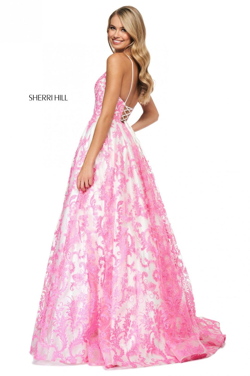 Sherri Hill Embroidered Organza Ball Gown With Modified Sweetheart Neckline And Corset Style Lace Up Back