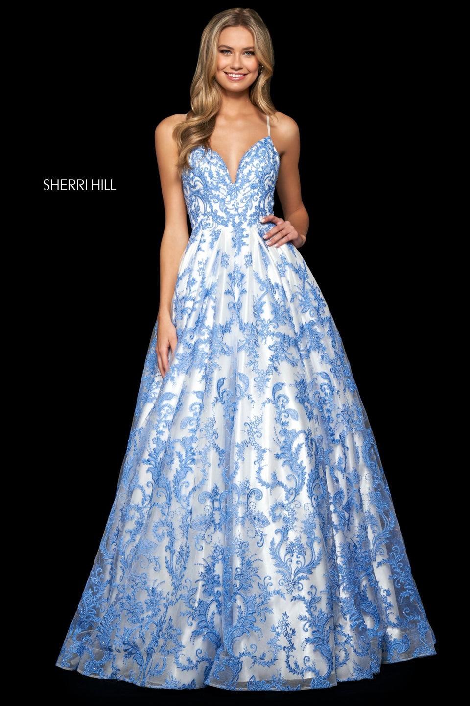Sherri Hill Embroidered Organza Ball Gown With Modified Sweetheart Neckline And Corset Style Lace Up Back
