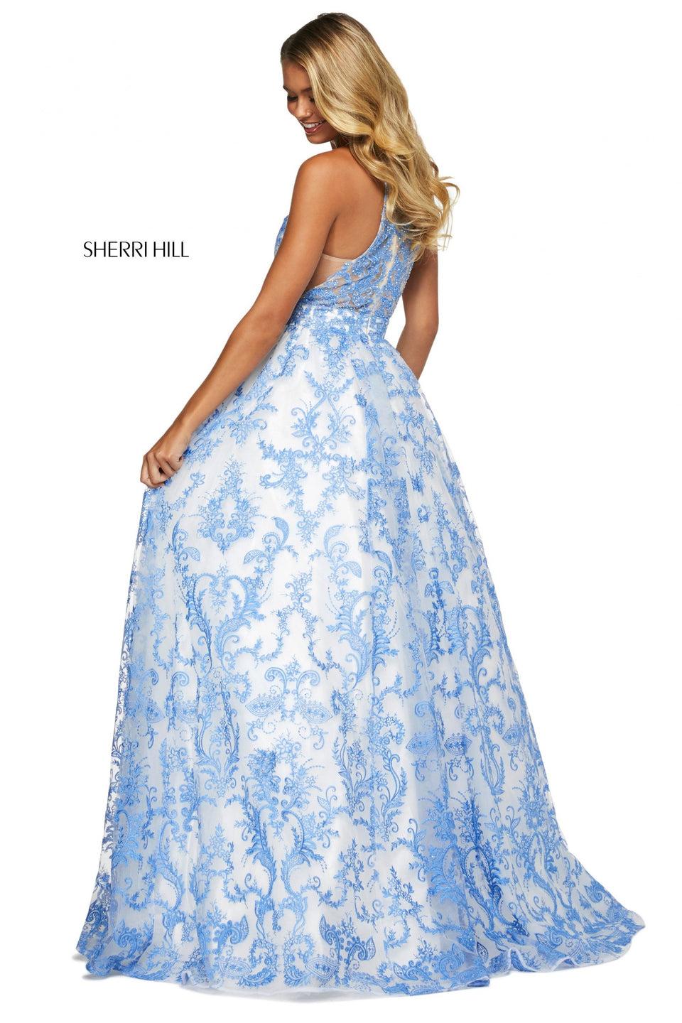 Sherri Hill Embroidered Organza Ballgown With Sheer Illusion Halter Style Neckline