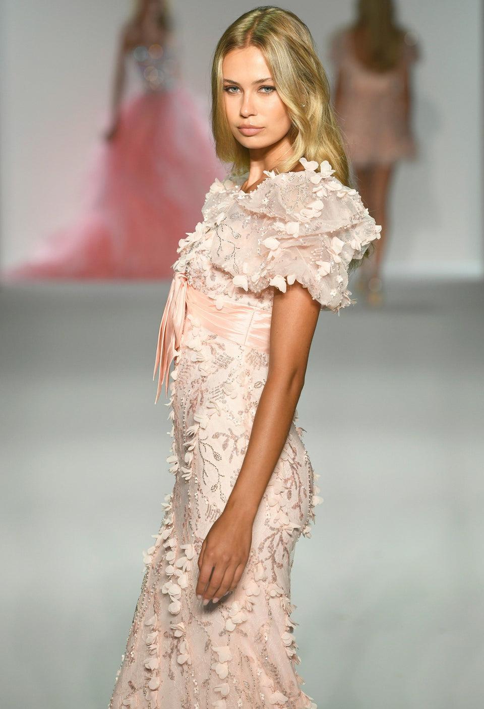 sherri hill Fitted 3D flower gown with a bow and ballon sleeves