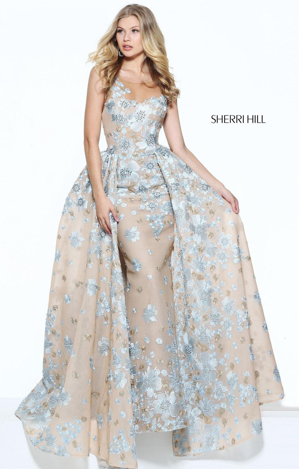 Sherri Hill Fitted A-line Gown With Over Skirt And Flower Appliques