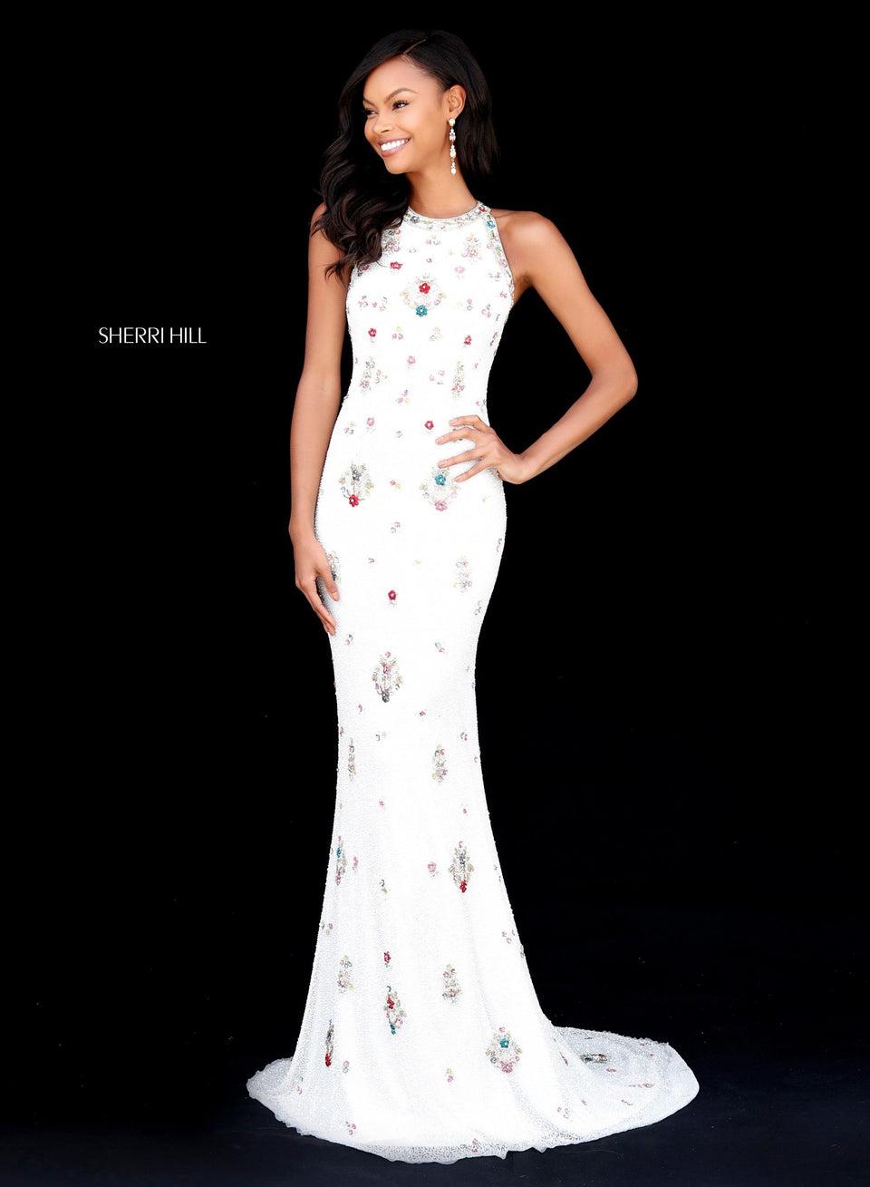 Sherri Hill Fitted Beaded Gown With Criss-cross Straps On Back
