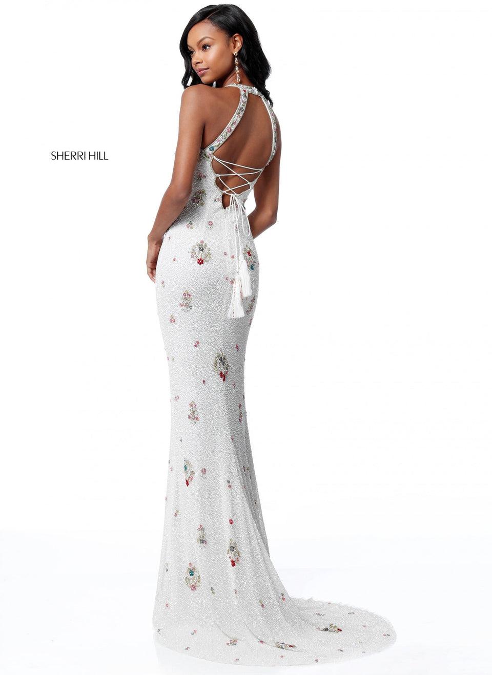 Sherri Hill Fitted Beaded Gown With Criss-cross Straps On Back