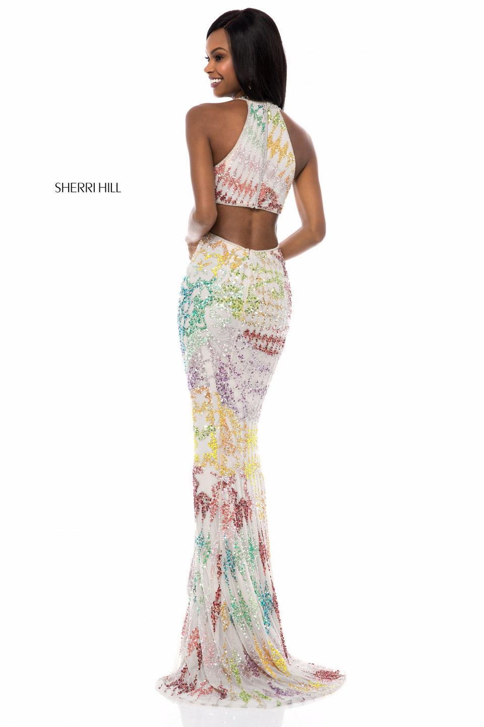 Sherri Hill Fitted Beaded Gown With Deep V Bodice And Cut Out Back