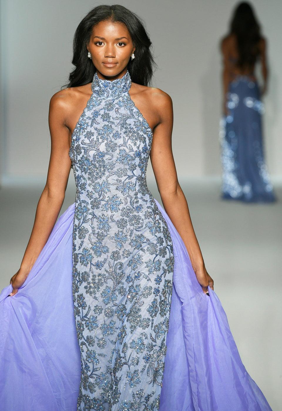 Sherri Hill Fitted Beaded Gown With High Neckline And Organza Over Skirt