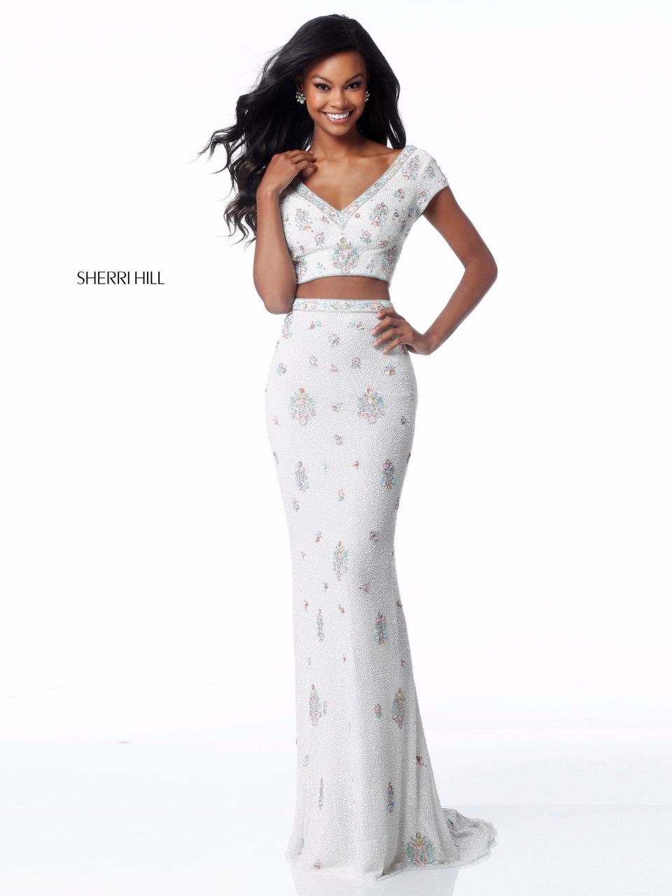 Sherri Hill Fitted Beaded Two Piece With V Neck And Back