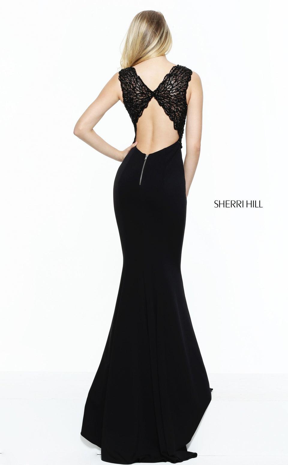 Sherri Hill Fitted Crepe Dress With Beaded Open Back