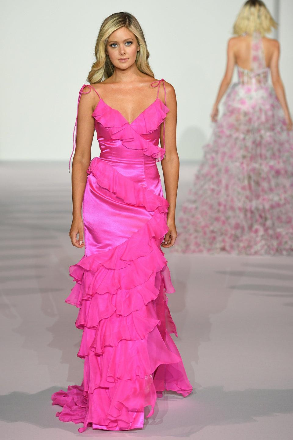 Sherri Hill Fitted Gown With Chiffon Ruffles And Skirt Slit