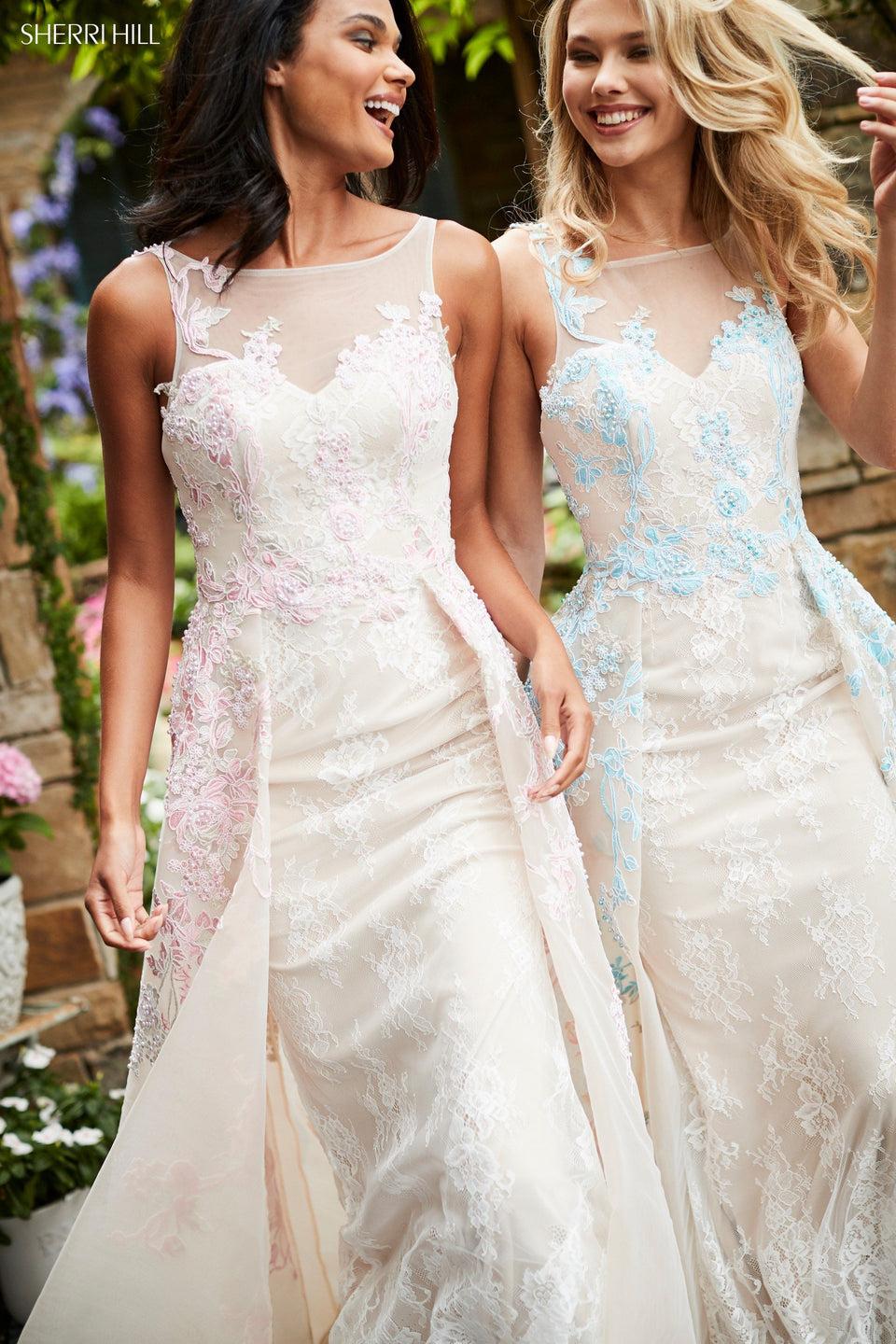 Sherri Hill Fitted Gown With Tulle Overskirt And Flower Appliques