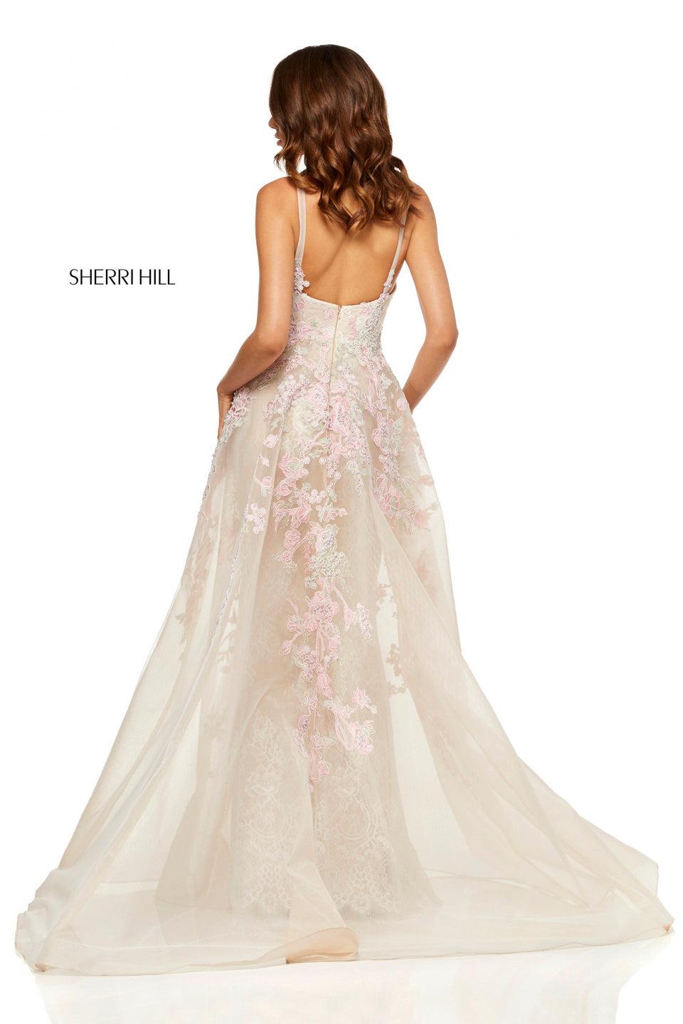 Sherri Hill Fitted Gown With Tulle Overskirt And Flower Appliques