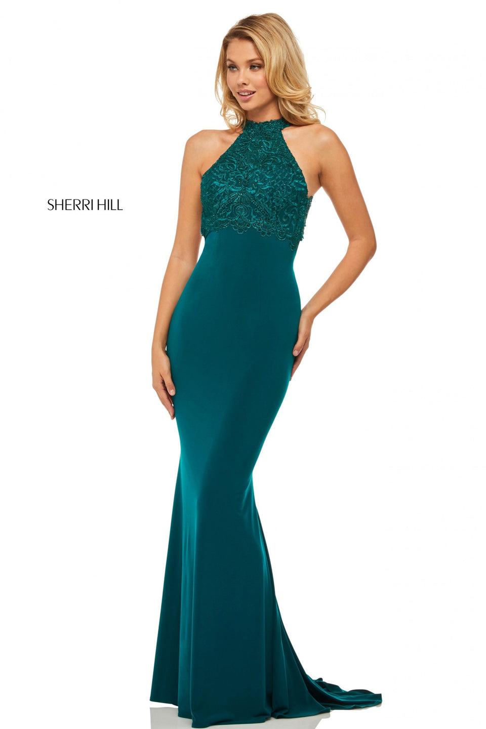 Sherri Hill Fitted Jersey Gown With A Lace Bodice And Open Back
