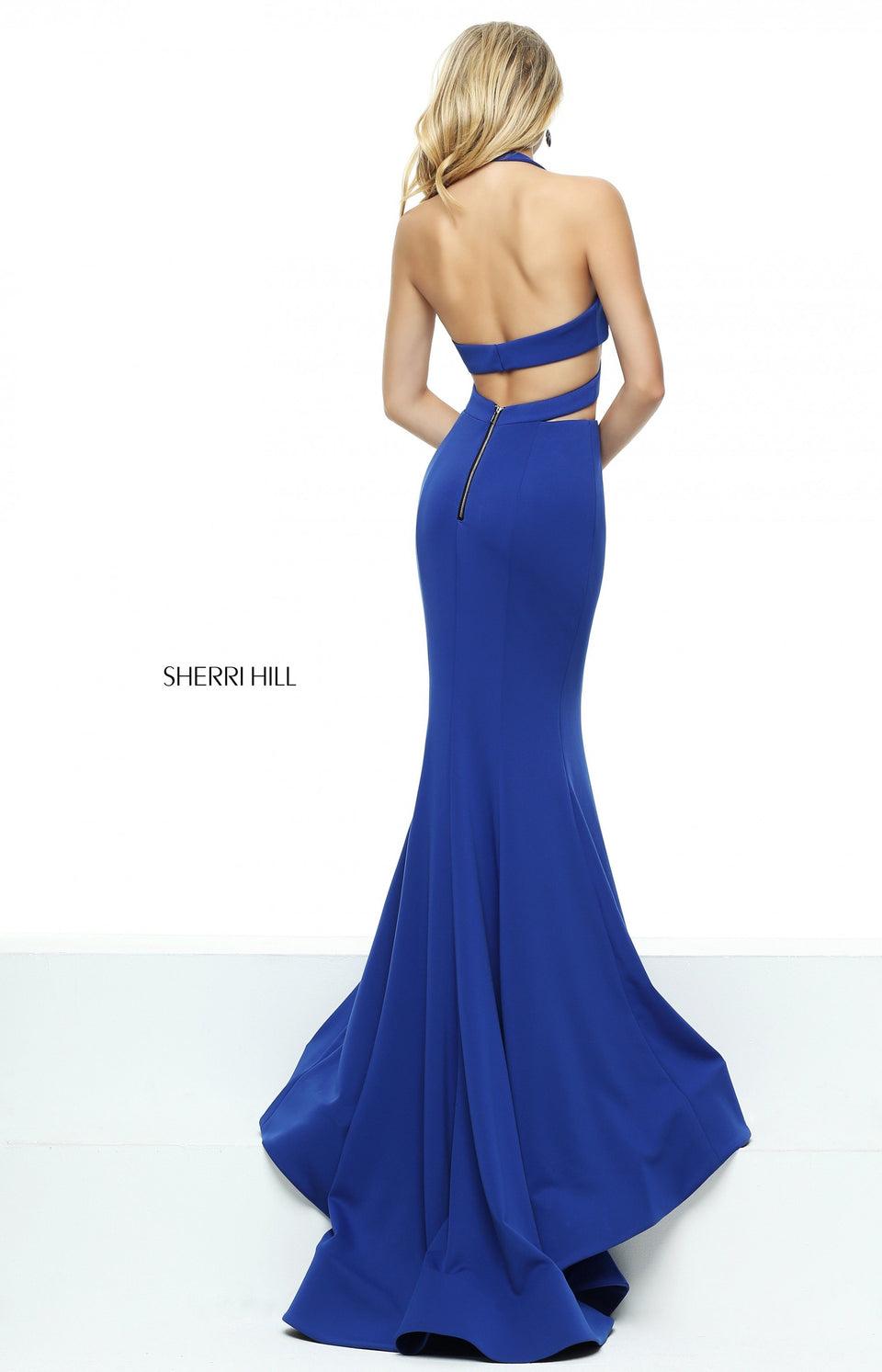 Sherri Hill Fitted Jersey Mermaid With Keyhole Bodice And Cut Out Sides And Midriff