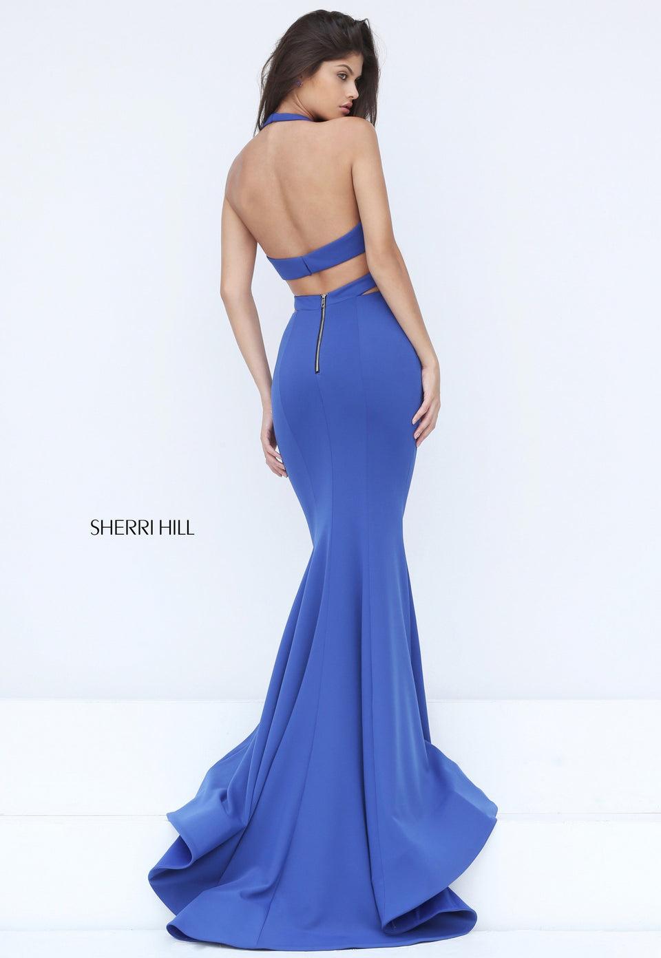 Sherri Hill Fitted Jersey Mermaid With Keyhole Bodice And Cut Out Sides And Midriff