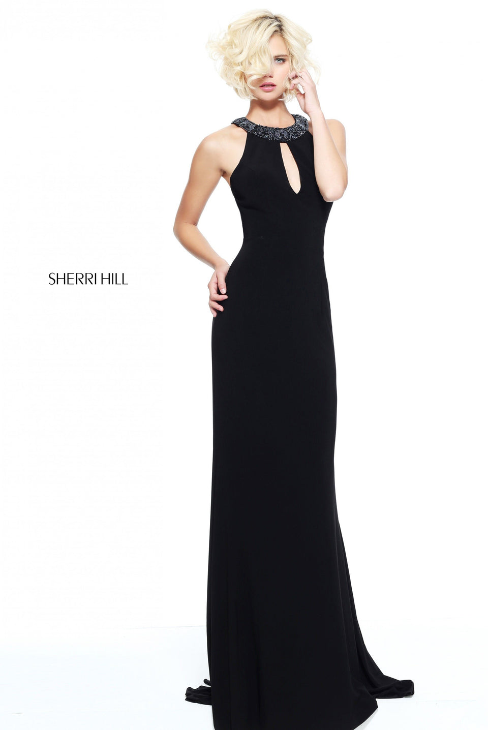 Sherri Hill Fitted Jersey With A Keyhole Bodice And Beaded Open Back
