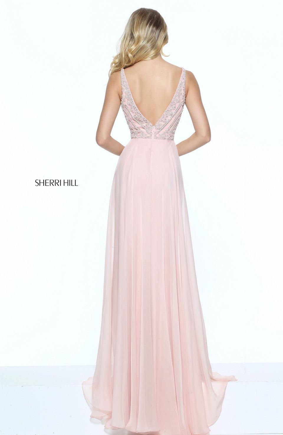 Sherri Hill Fitted Jersey With A Pearl And Bead Encrusted Bodice And A Chiffon Over Skirt
