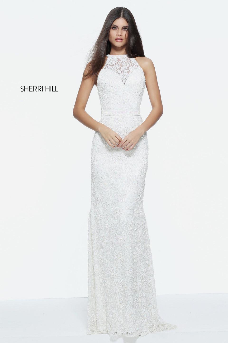 Sherri Hill Fitted Lace And Sequin Gown With Cut Out Back