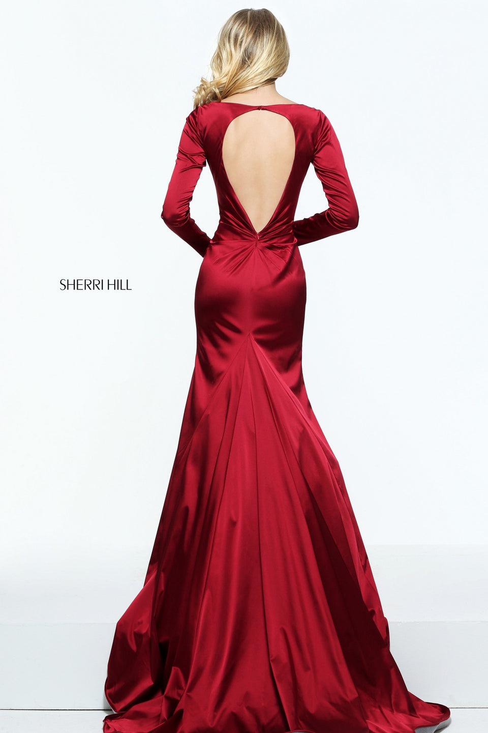 Sherri Hill Fitted Long Sleeve Stretch Satin With Ruching Above The Waist