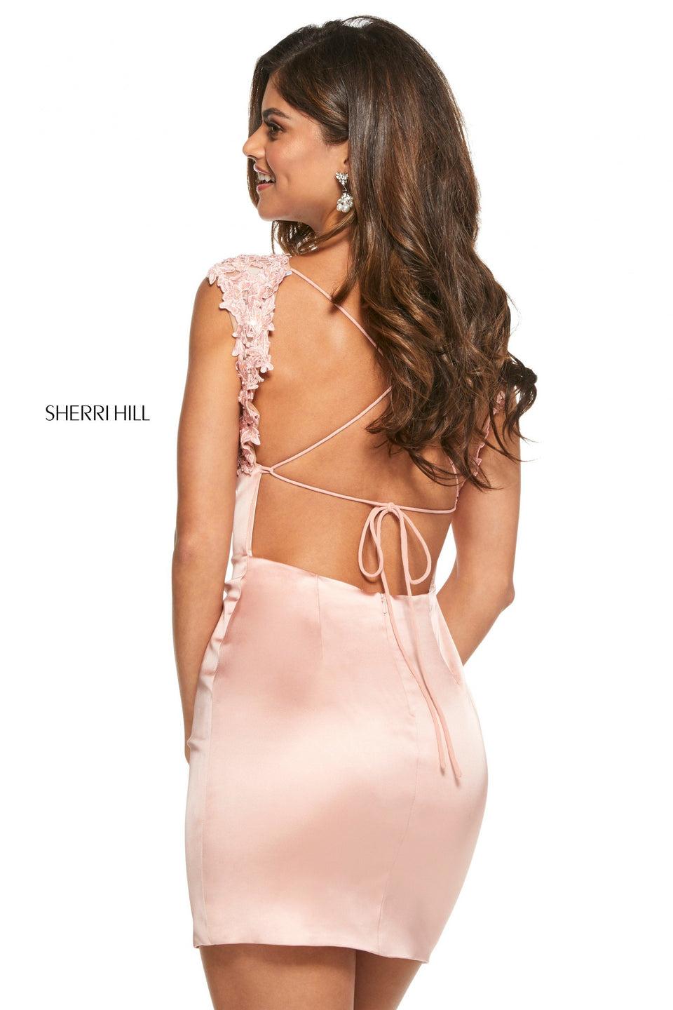Sherri Hill Fitted Satin Cocktail Dress With Lace Bust And Lace Up Back
