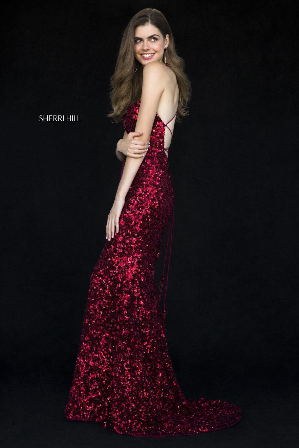 Sherri Hill Fitted Sequin Gown With Criss-cross Straps On Back