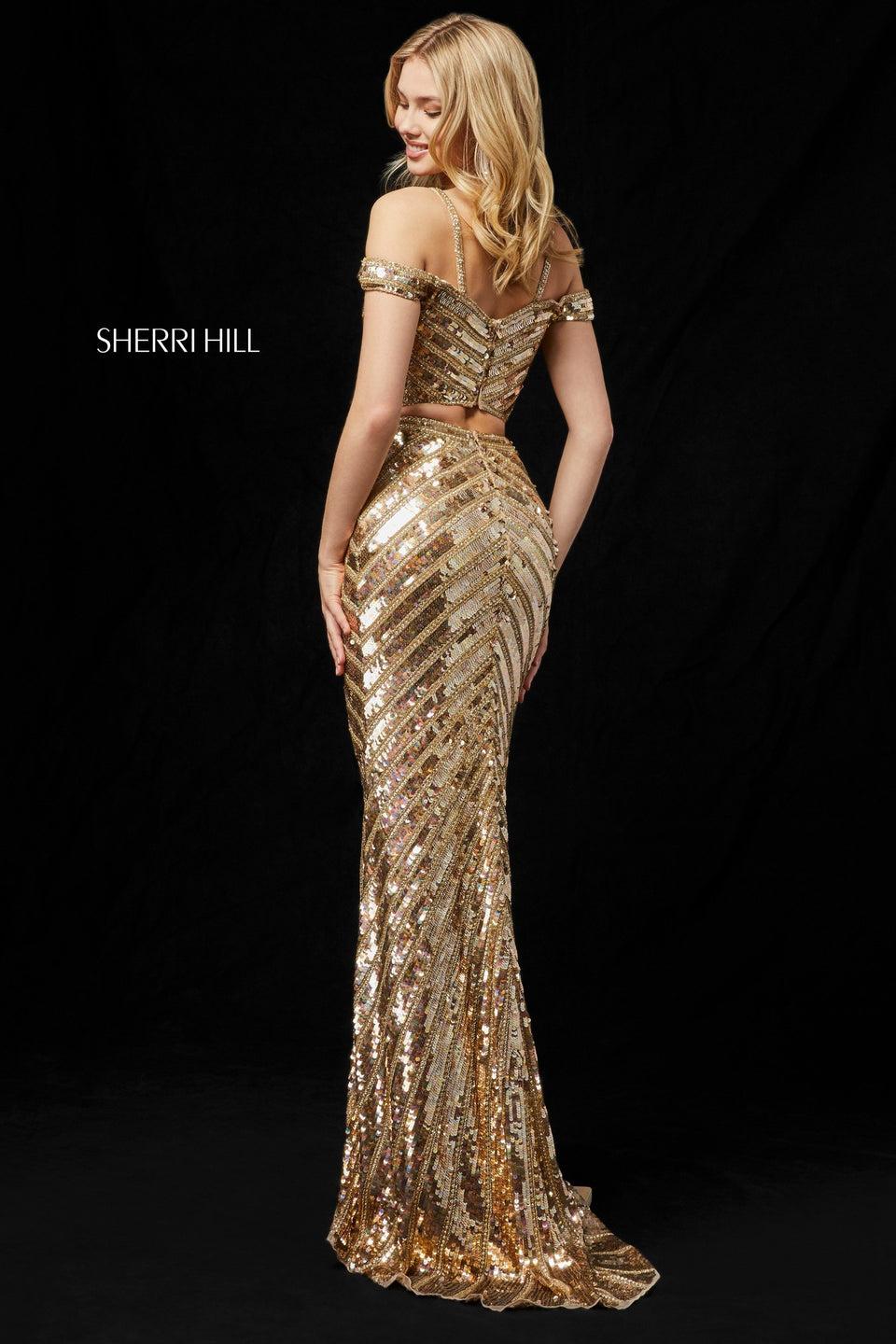 Sherri Hill Fitted Sequin Two Piece With Off-the-shoulder Straps