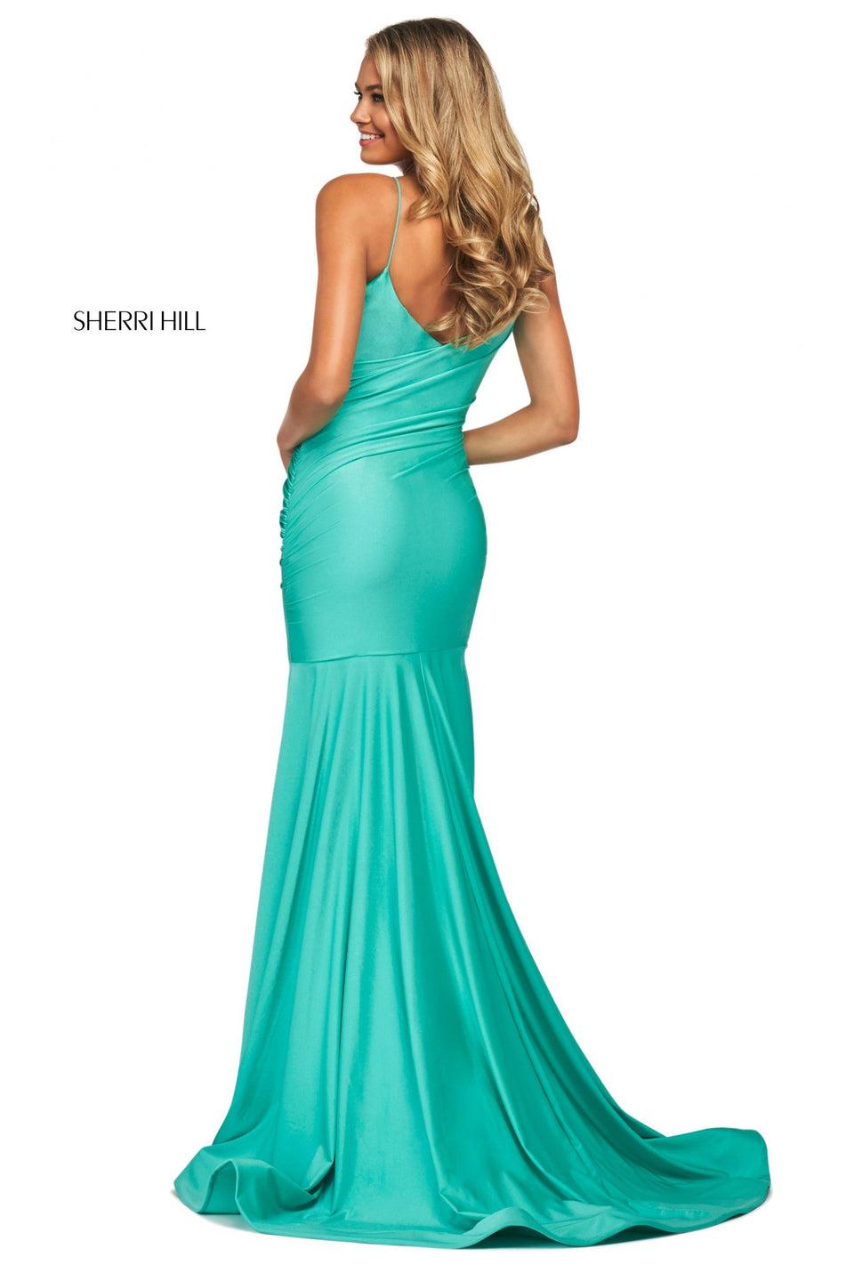 Sherri Hill Fitted Stretch Jersey High-low Dress With Ruching And V Neckline