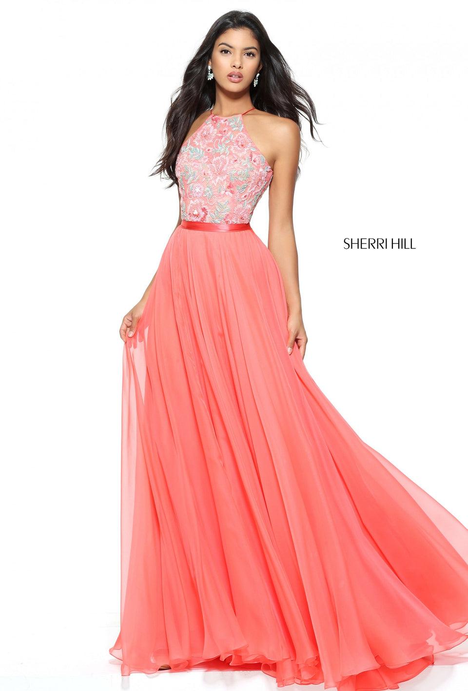 Sherri Hill Floral Beaded Bodice With A Chiffon Skirt