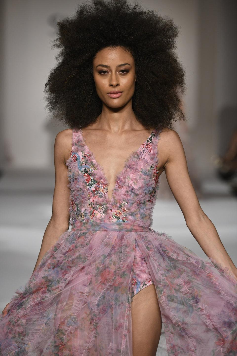 Sherri Hill Floral Bodysuit With Beaded And Ruffle Embellishments And A Tulle Ruffled Embellished Overskirt