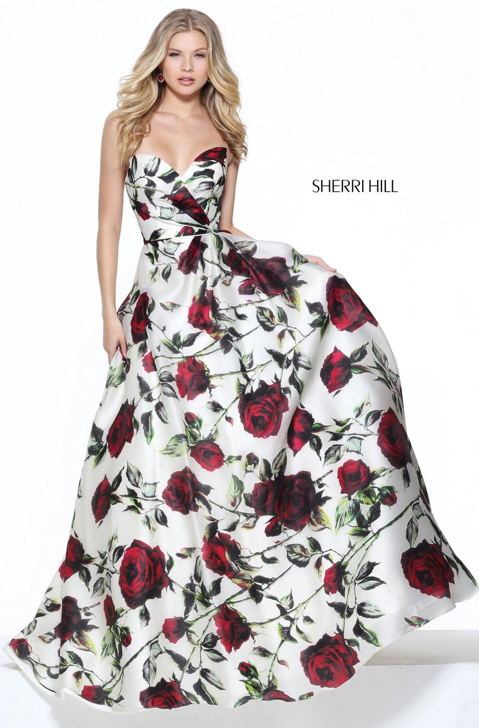 sherri hill Floral organza ball gown with a strapless sweetheart bodice
