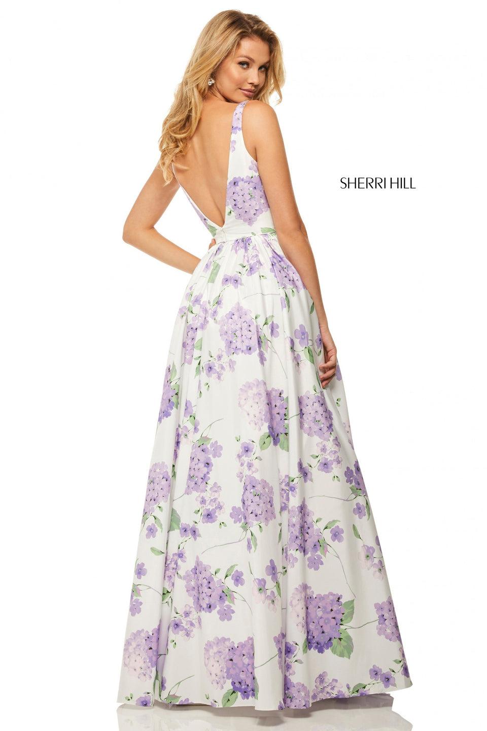 Sherri Hill Floral Print Taffeta A-line Gown With A Tank Bodice