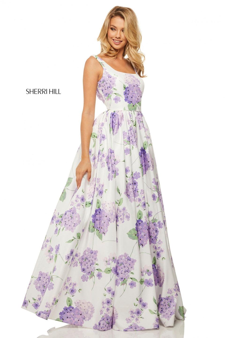 sherri hill Floral print taffeta A-line gown with a tank bodice