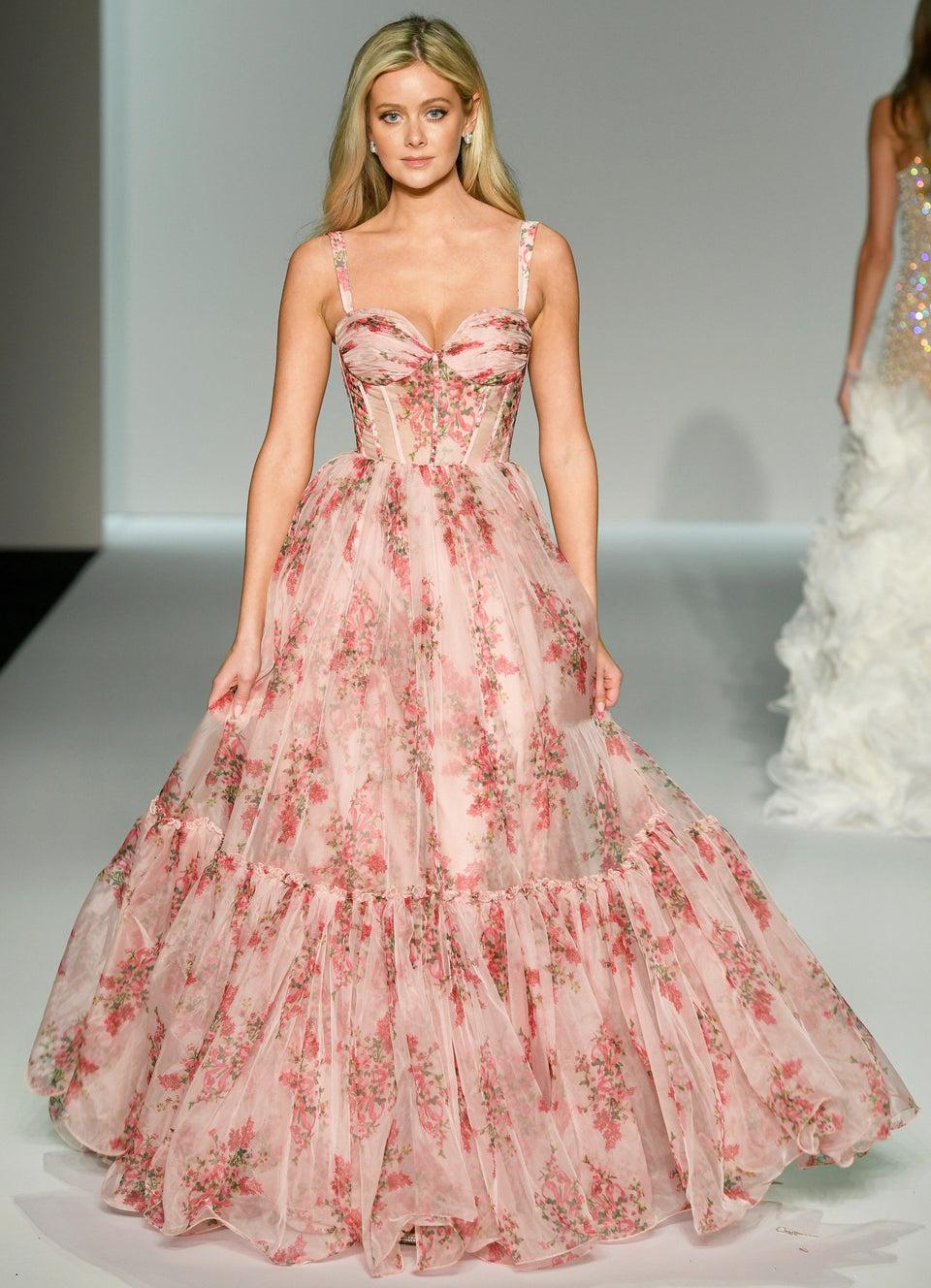 Sherri Hill Floral Tulle Ballgown With Corset Bodice