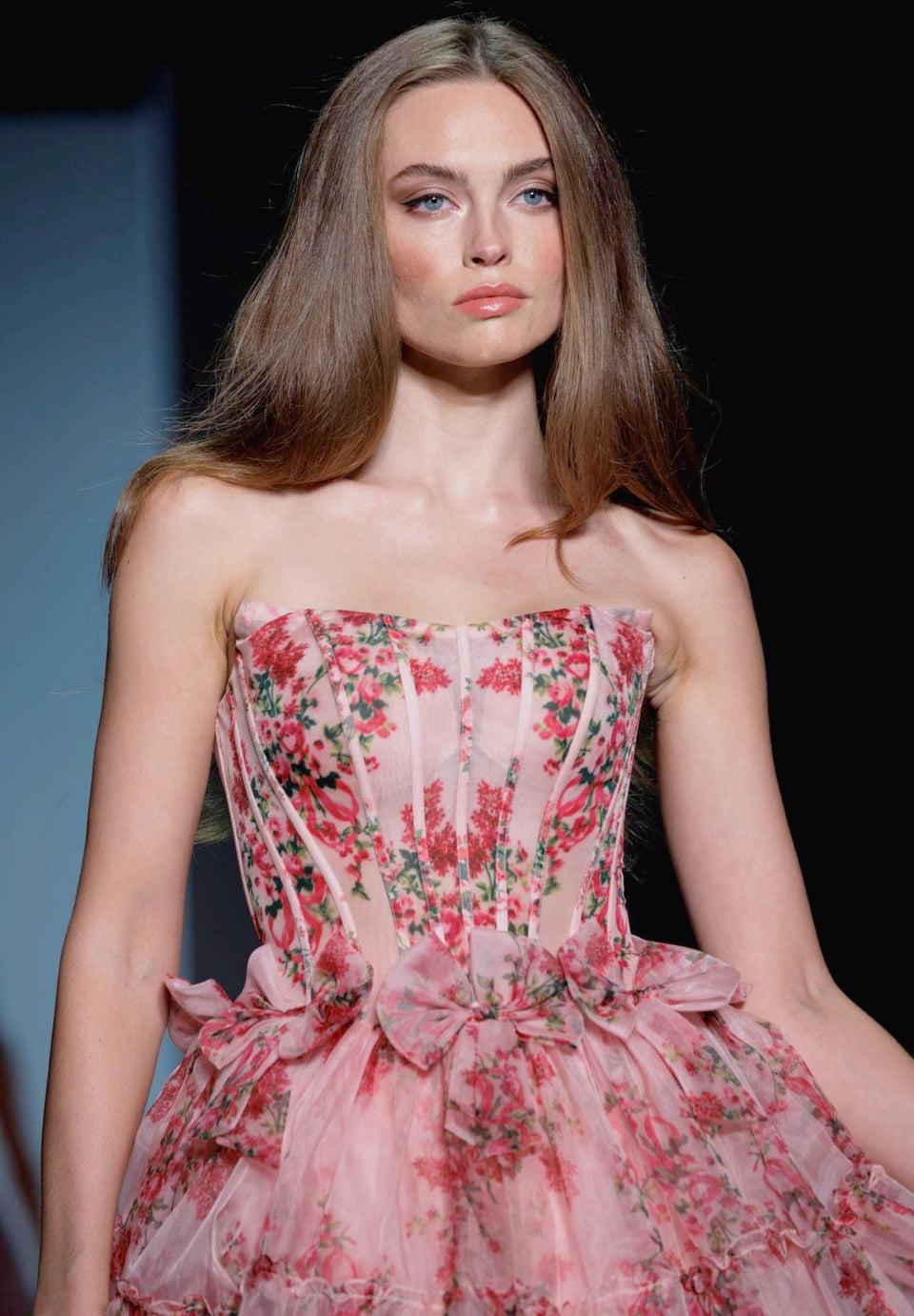 Sherri Hill Floral Tulle Ballgown With Corset Bodice And Bow Embellishments